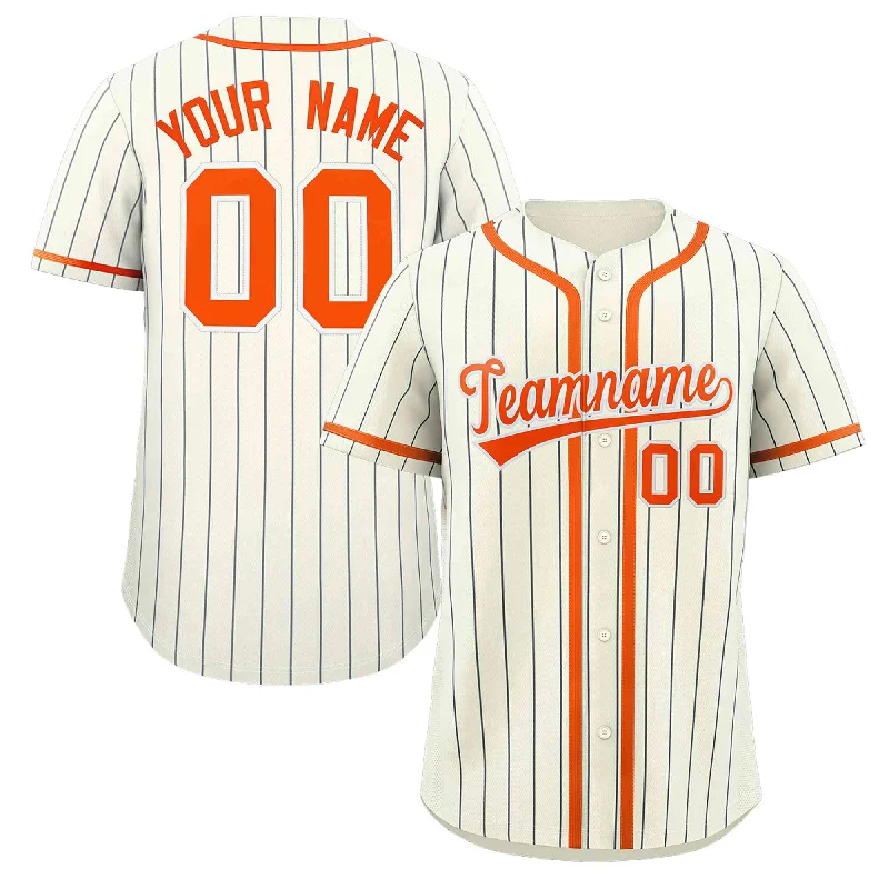 Retro baseball jerseys for collectors-Custom Cream Orange-Black Stripe Fashion Design Full Button Authentic Baseball Jersey