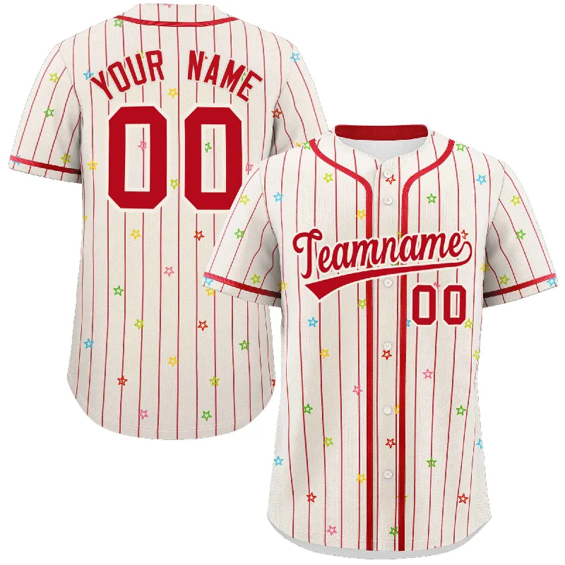 Baseball jersey with mesh paneling for air circulation-Custom Cream Red Stripe Fashion Personalized Star Pattern Authentic Baseball Jersey