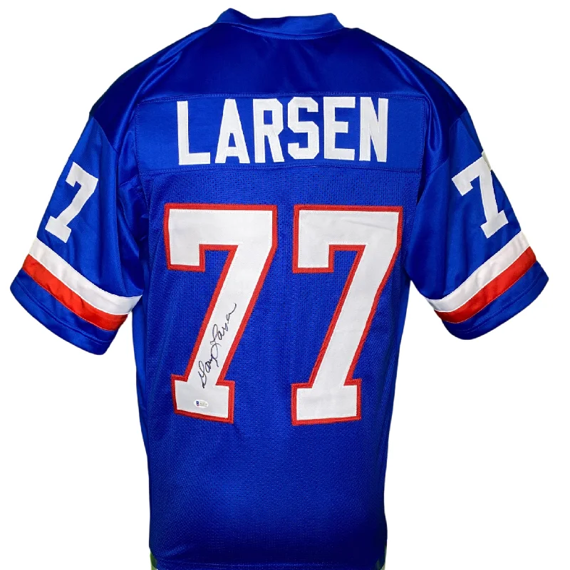 Custom soccer jersey for fan celebrations-Gary Larsen Signed Custom Blue Football Jersey