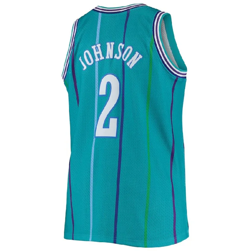 Basketball jersey for high school teams-C.Hornets #2 Larry Johnson Mitchell & Ness Big & Tall Hardwood Classics Swingman Jersey Teal Stitched American Basketball Jersey