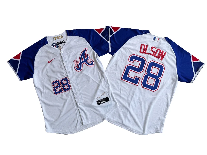 Custom baseball jersey for school teams-Men's Atlanta Braves Ronald 28# Matt Olson  White City Connect Limited Player Jersey