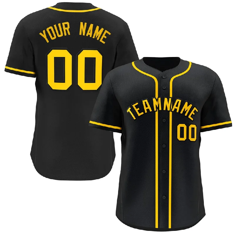 Custom baseball jersey with sponsor logos and patches-Custom Black Yellow Classic Style Button Down Authentic Baseball Jersey