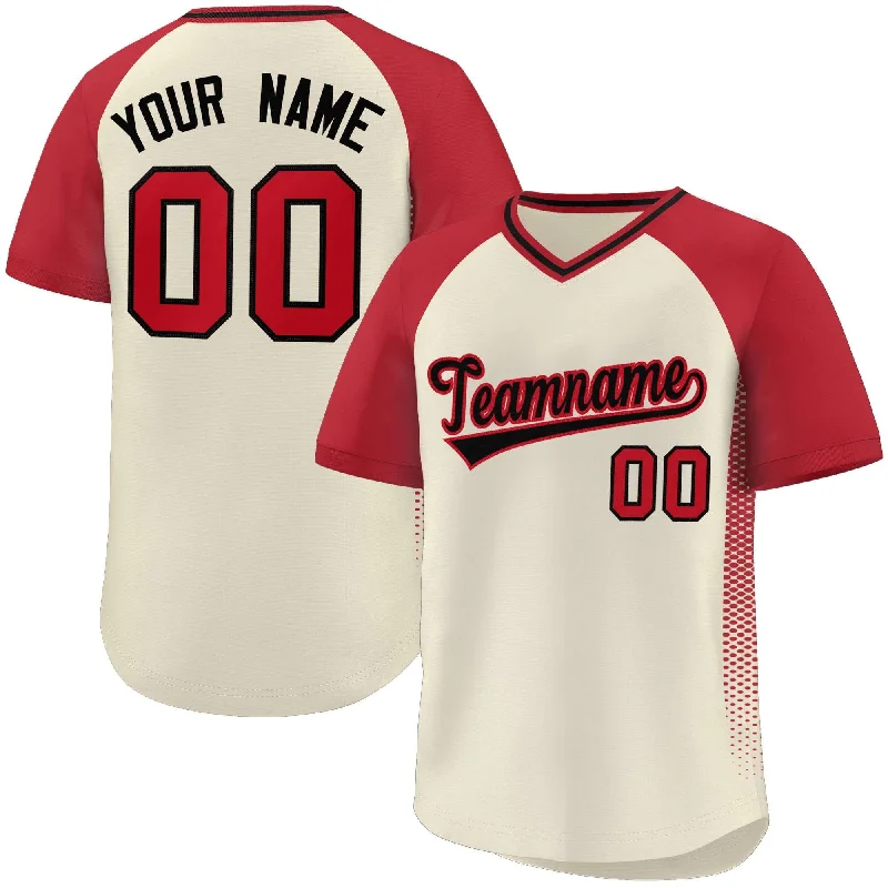 Baseball jersey with moisture-wicking technology for athletes-Custom Cream Red Raglan Sleeves Side Spot Authentic Pullover Baseball Jersey