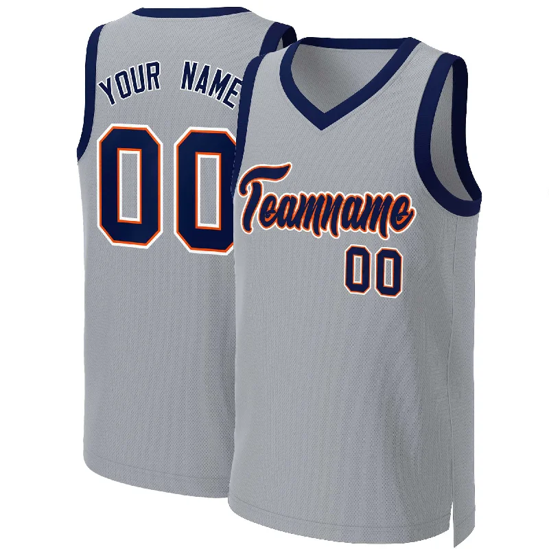 Personalized basketball jersey for special events-Custom Gray Navy-Orange Classic Tops Basketball Jersey