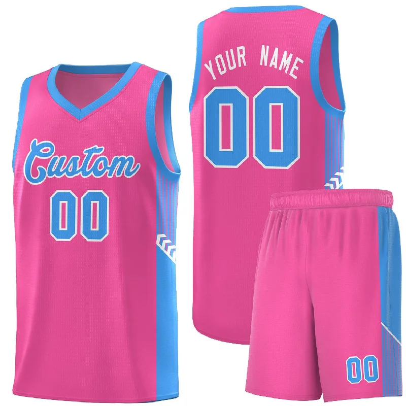 Lightweight basketball jersey for summer games-Custom Pink Powder Blue-White Side Stripe Fashion Sports Uniform Basketball Jersey