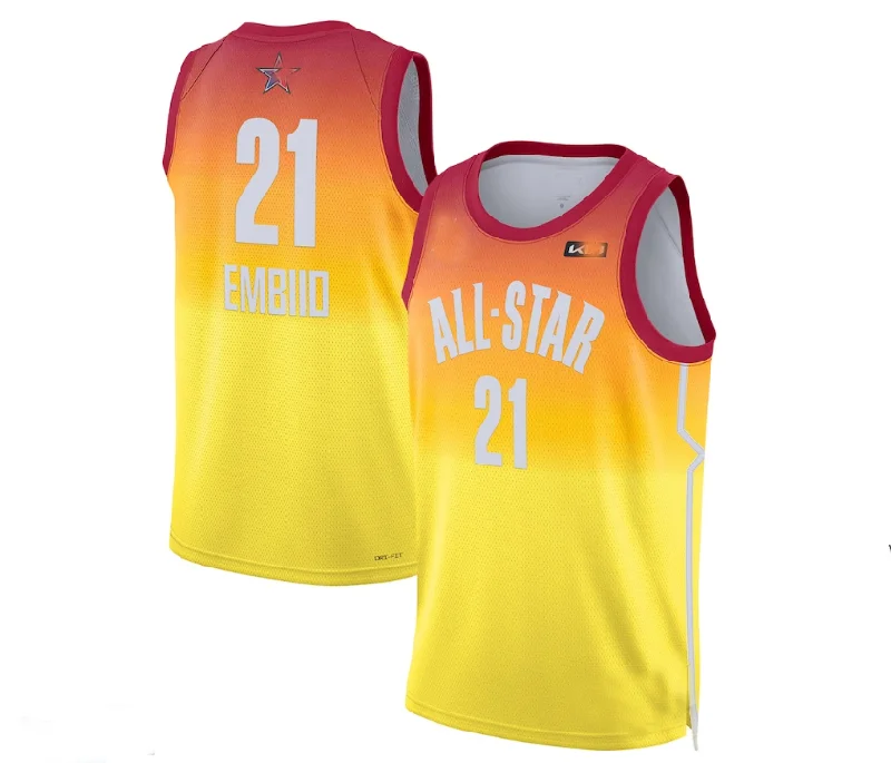 Basketball jersey with vibrant team colors-#21 Joel Embiid 2023 All-Star Game Swingman Jersey - Orange Stitched American Basketball Jersey