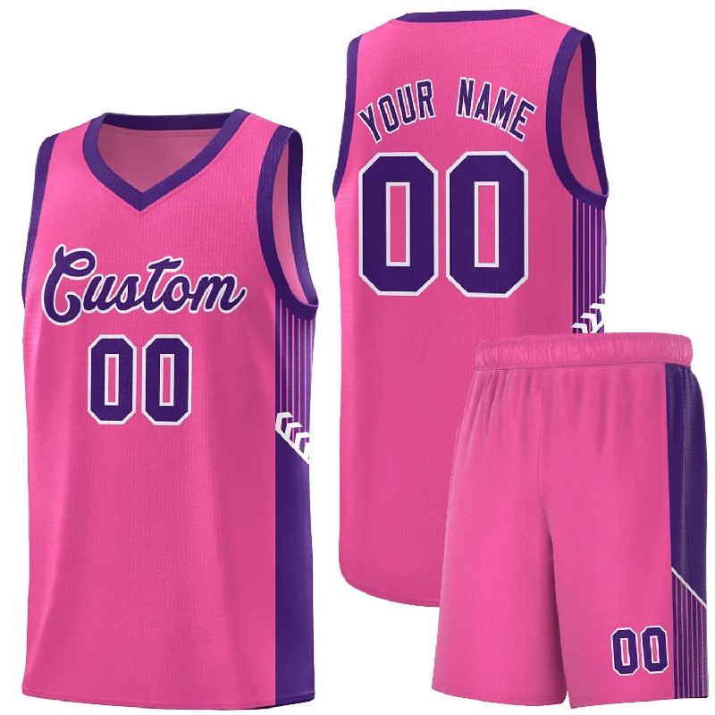 Personalized basketball jersey for game day celebrations-Custom Pink Purple-White Side Stripe Fashion Sports Uniform Basketball Jersey