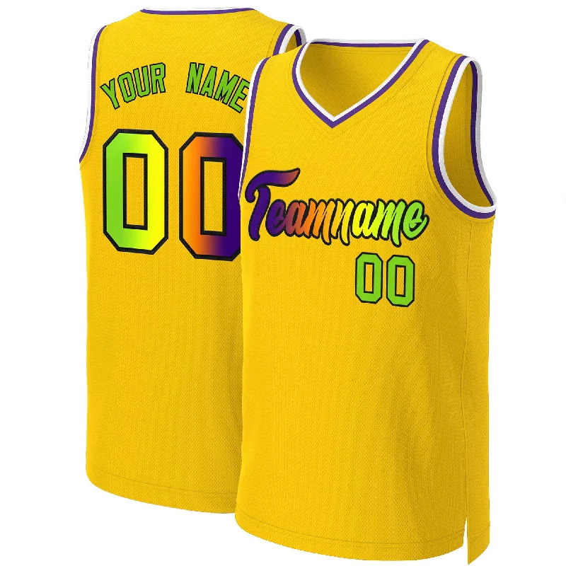 Basketball jersey with adjustable neck design for comfort-Custom Yellow Purple-Black Classic Gradient Fashion Tops Basketball Jersey