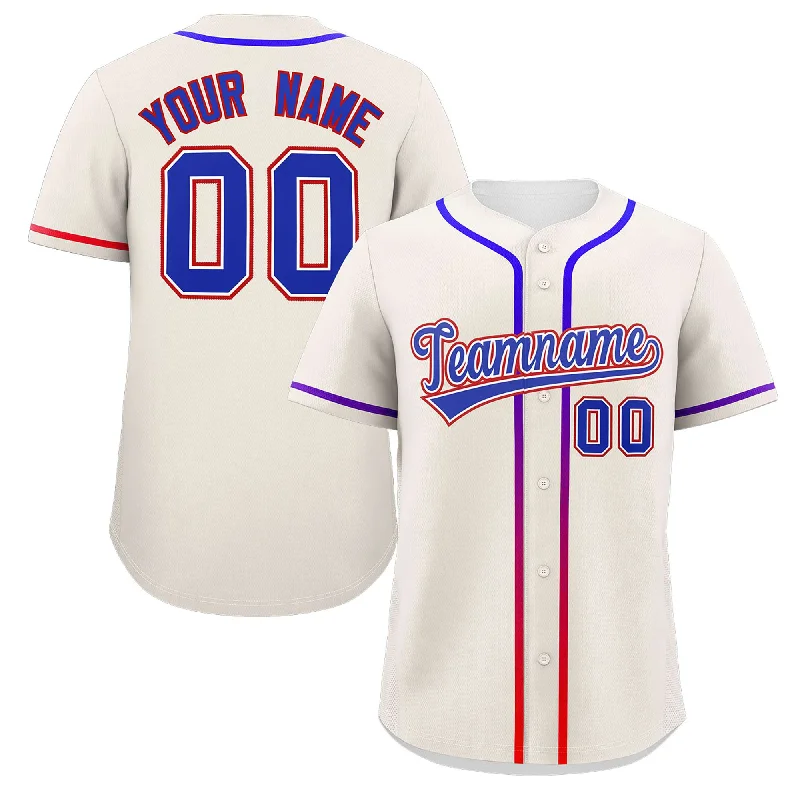 Personalized baseball jersey with name and number-Custom Cream Royal Personalized Gradient Ribbed Design Authentic Baseball Jersey