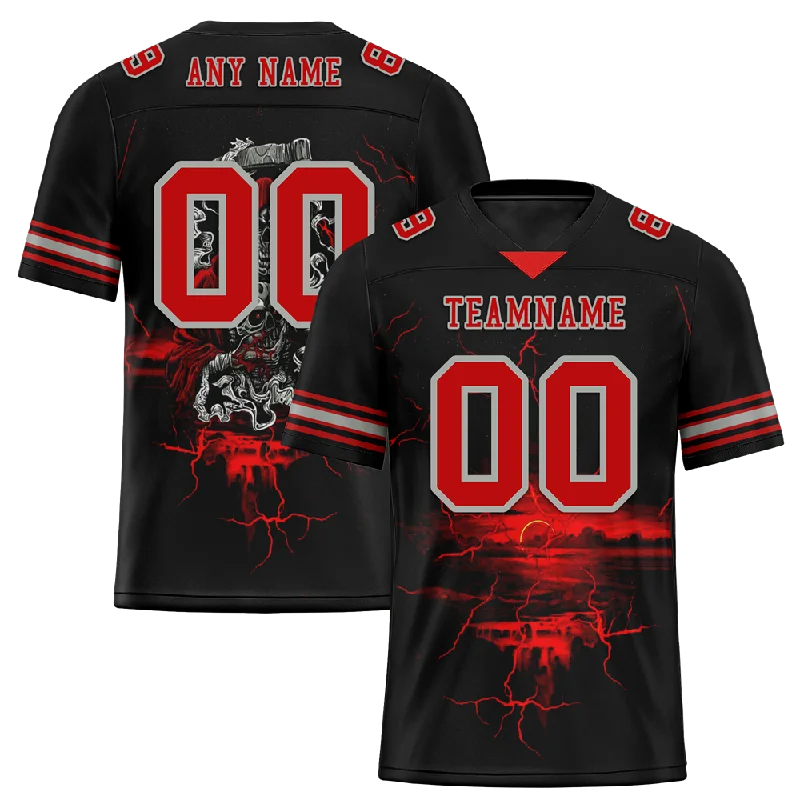 Soccer jersey with contrast piping and stitching-Custom Black Skull Fashion Red Personalized Authentic Football Jersey FBJ02-bc0fbaa