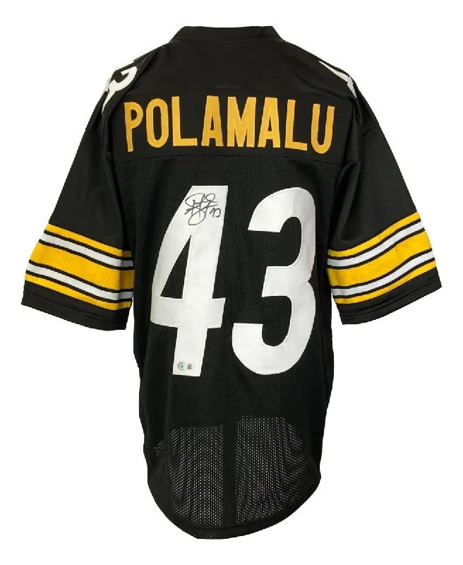 Custom soccer jersey with vibrant color combinations-Troy Polamalu Pittsburgh Signed Black Football Jersey BAS ITP