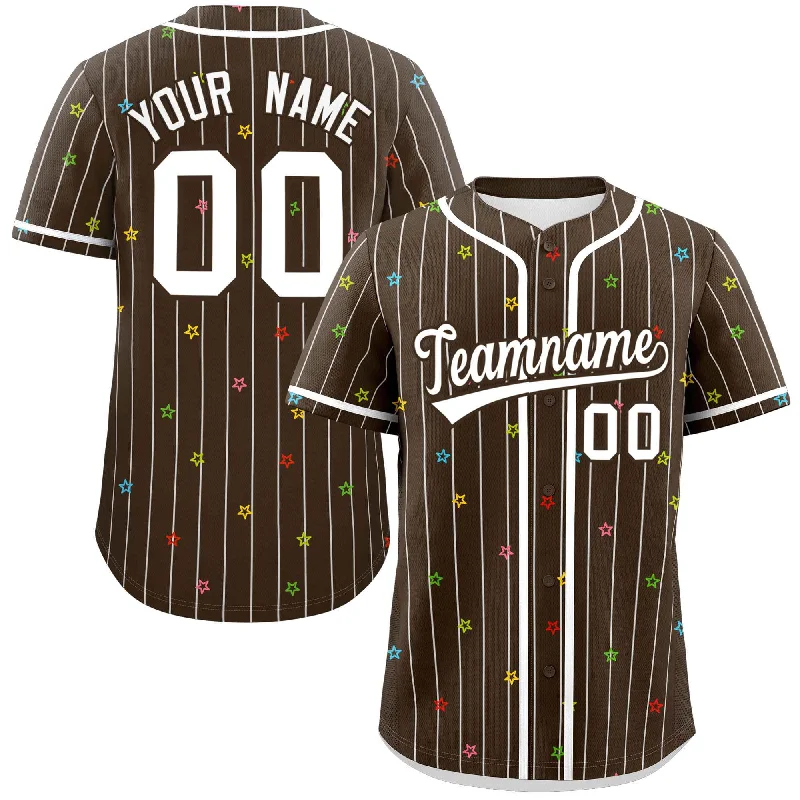 Baseball jersey with full-sleeve design for colder weather-Custom Brown White Stripe Fashion Personalized Star Pattern Authentic Baseball Jersey