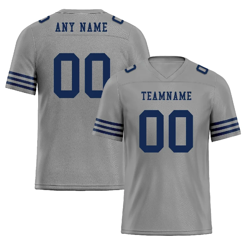 Soccer jersey with breathable fabric for comfort-Custom Gray Blue Striped Sleeves Personalized Authentic Football Jersey FBJ02-D06033