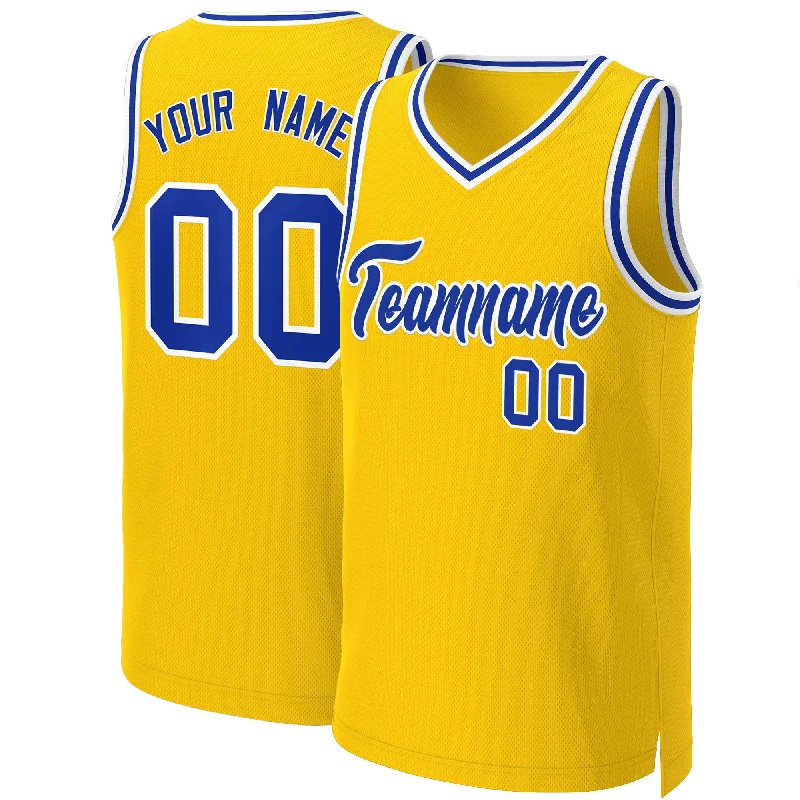 Personalized basketball jersey with custom patches-Custom Yellow Royal-White Classic Tops Basketball Jersey