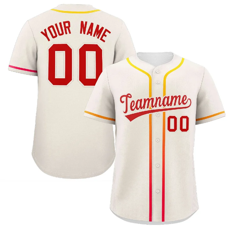 Authentic baseball jersey for fans-Custom Cream Red Personalized Gradient Ribbed Design Authentic Baseball Jersey