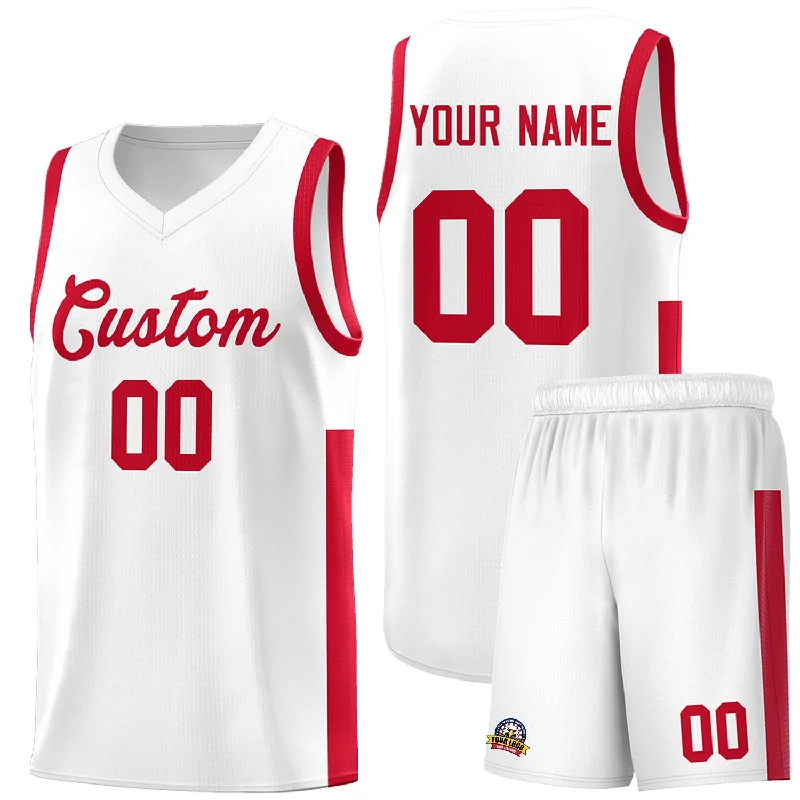 Custom basketball jersey with bold graphic designs-Custom White Red Side Two-Tone Classic Sports Uniform Basketball Jersey