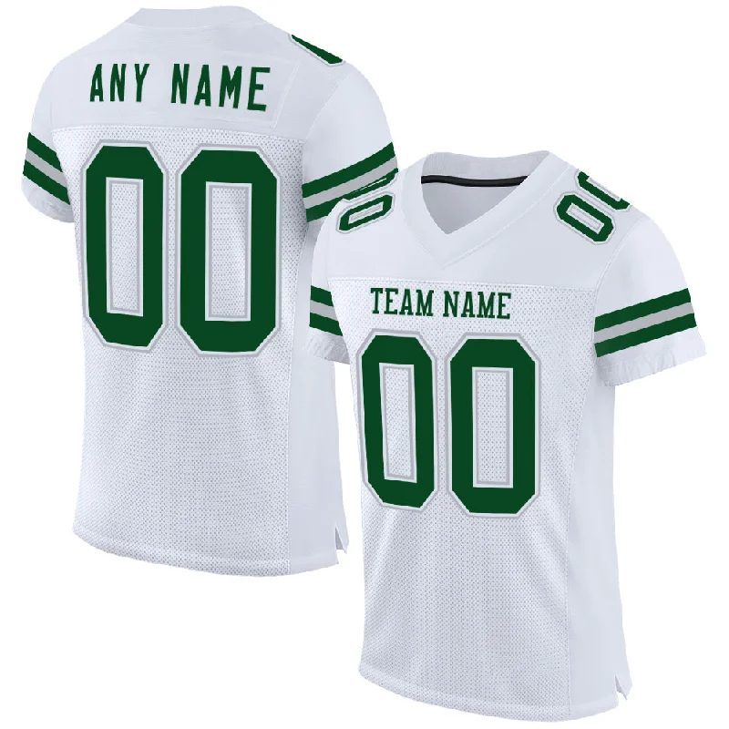 Personalized soccer jersey for family reunions-Custom White Green-Gray Mesh Authentic Football Jersey