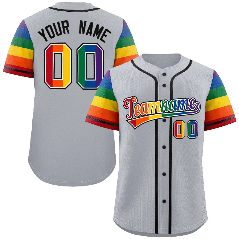 Baseball jersey for fans with team colors-Custom Gray LGBT Rainbow For Pride Month Raglan Sleeves Authentic Baseball Jersey