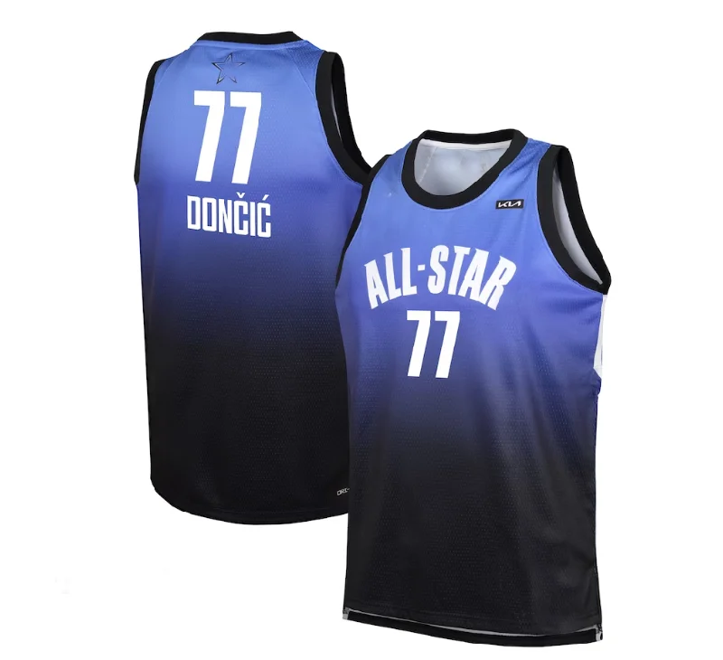 Custom basketball jersey with embroidered patches-#77 Luka Doncic 2023 All-Star Game Swingman Jersey - Blue Stitched American Basketball Jersey