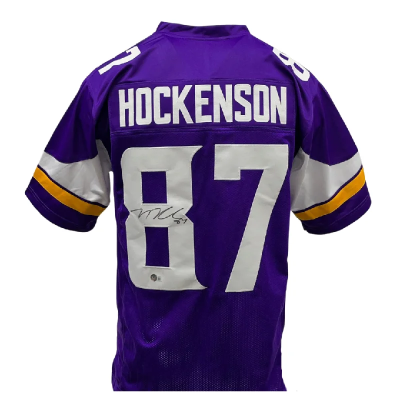 Soccer jersey with full-sleeve design for cold weather-TJ Hockenson Signed Custom Purple Football Jersey