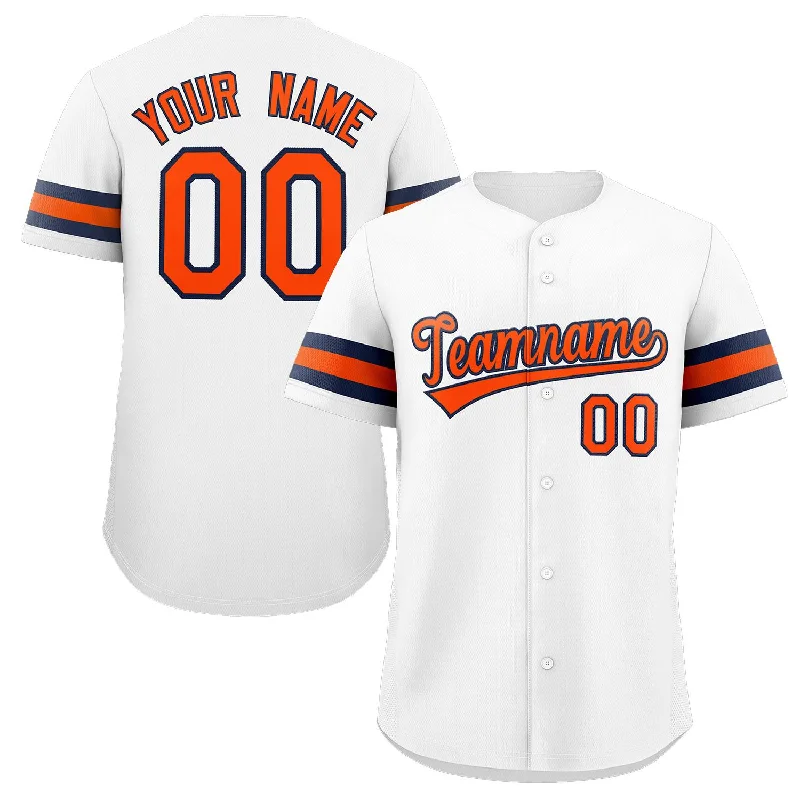 Custom baseball jersey with modern fit for active play-Custom White Orange-Navy Classic Style Authentic Baseball Jersey