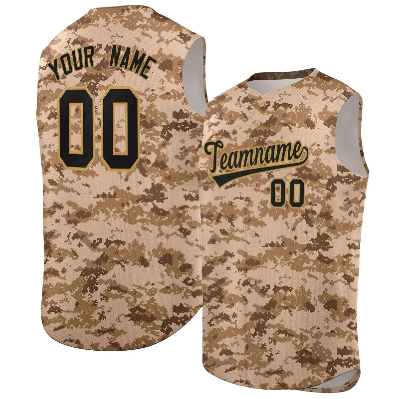 Custom baseball jersey for charity sports events-Custom Brown Khaki Camo Fashion Authentic Sleeveless Baseball Jersey