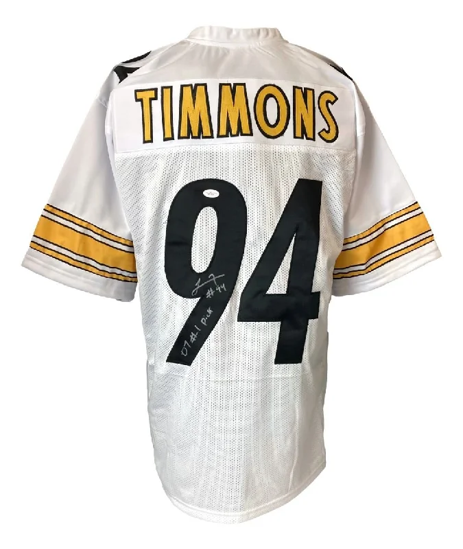 Custom soccer jersey with player name and number-Lawrence Timmons Pittsburgh Signed White Football Jersey 07 #1 Pick JSA Hologram