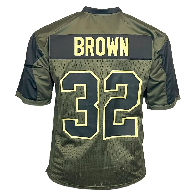 Personalized soccer jersey for family reunions-Jim Brown Unsigned Salute to Service Football Jersey