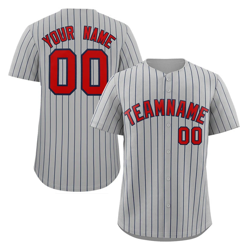 Baseball jersey for kids with team design-Custom Gray Red-Navy Stripe Fashion Authentic Baseball Jersey