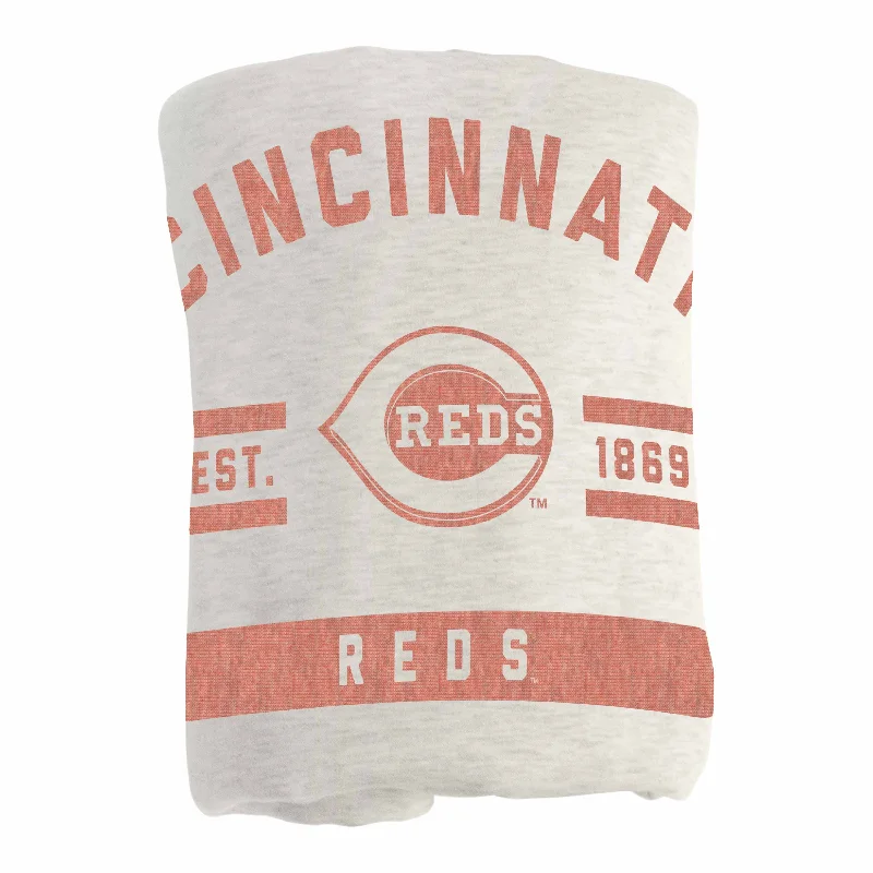 Personalized team blankets for family rooms-Cincinnati Reds Oatmeal Sweatshirt Blanket