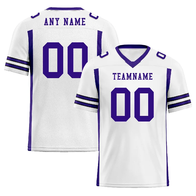 Soccer jersey with modern cut and stylish design-Custom White Purple Striped Sleeves Personalized Authentic Football Jersey FBJ02-D06059