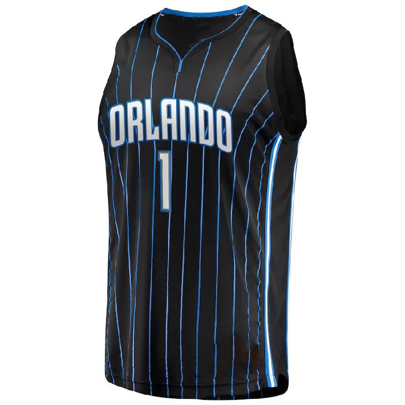 Basketball jersey with bold logos and vibrant color schemes-O.Magic #1 Jonathan Isaac Fanatics Branded  2019 Fast Break Jersey Icon Edition Black Stitched American Basketball Jersey