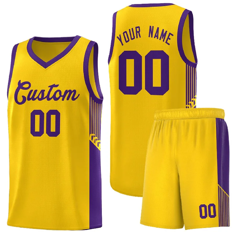 Custom basketball jersey for charity games-Custom Gold Purple Side Stripe Fashion Sports Uniform Basketball Jersey