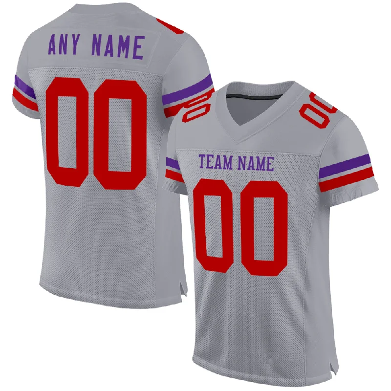 Personalized soccer jersey for youth leagues-Custom Gray Red-Purple Mesh Authentic Football Jersey