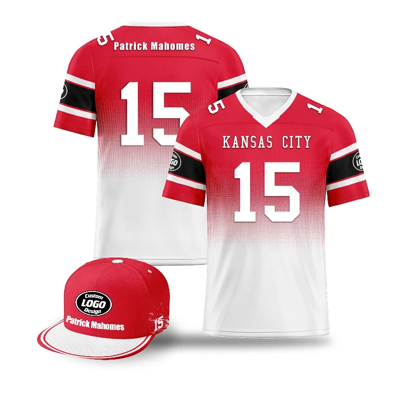 Custom soccer jersey with player name and number-Custom Red White Kansas City Football Jersey and Hat Combo Offer Personalized Combo ZH-D020326-18