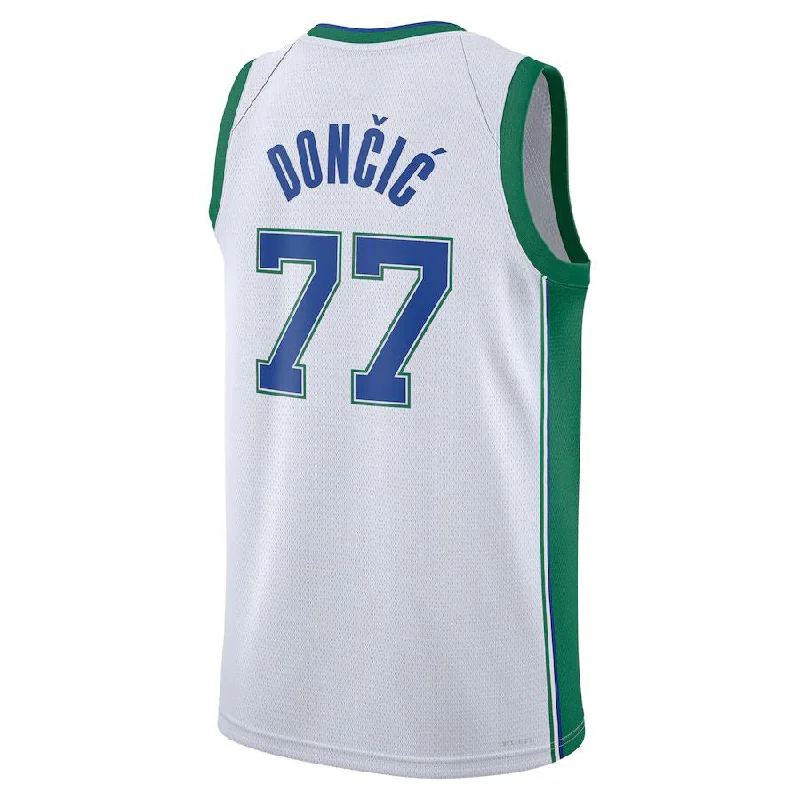 Personalized basketball jersey with team mascot logo-D.Mavericks #77 Luka Doncic 2021-22 Swingman Jersey City Edition White Stitched American Basketball Jersey