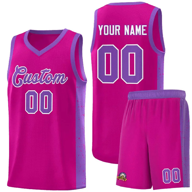 Basketball jersey with moisture-wicking material for comfort-Custom Rose Red Purple-White Side Splash Sports Uniform Basketball Jersey