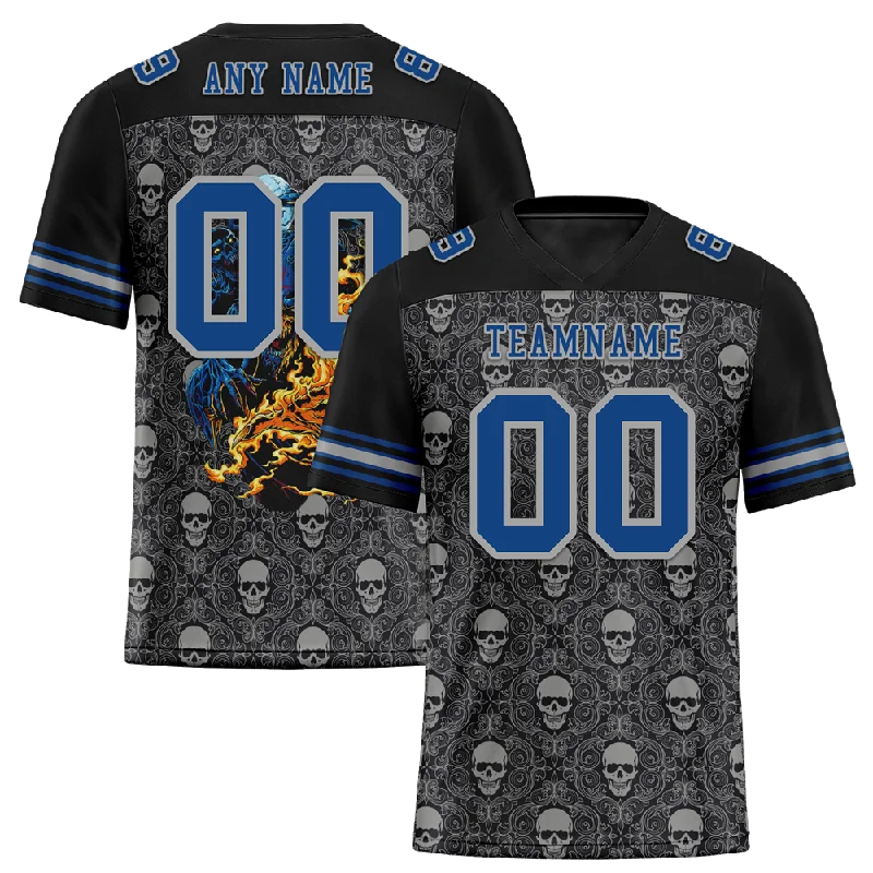 Custom soccer jersey for summer camps and clinics-Custom Black Grey Skull Fashion Blue Personalized Authentic Football Jersey FBJ02-bc0fbaf