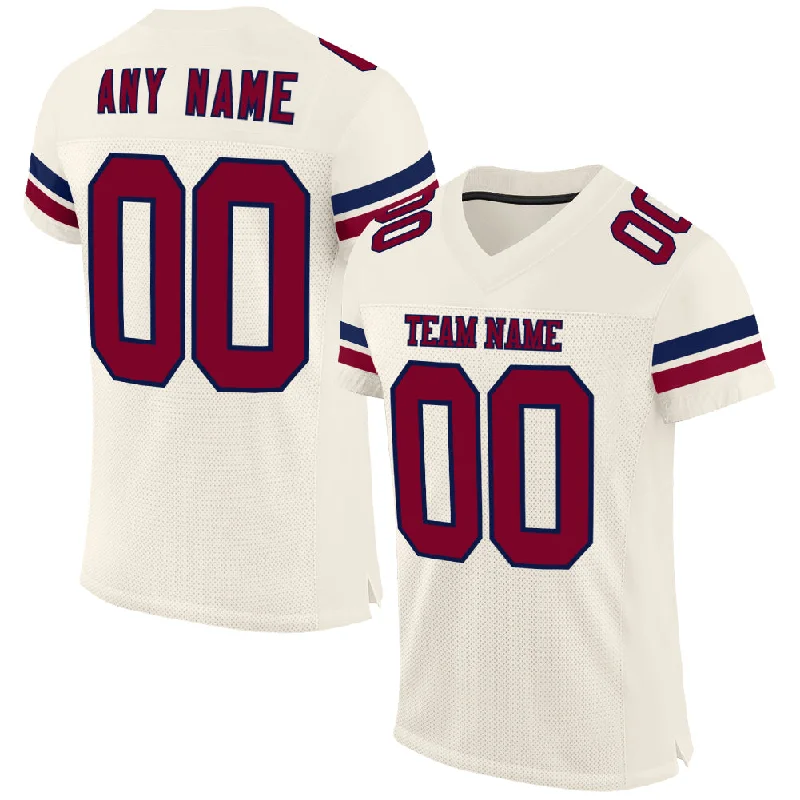 Personalized soccer jersey for fan merchandise-Custom Cream Maroon-Navy Mesh Authentic Football Jersey