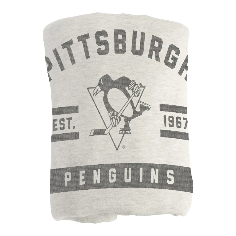 Team-inspired area rugs for sports fans-Pittsburgh Penguins Oatmeal Sweatshirt Blanket