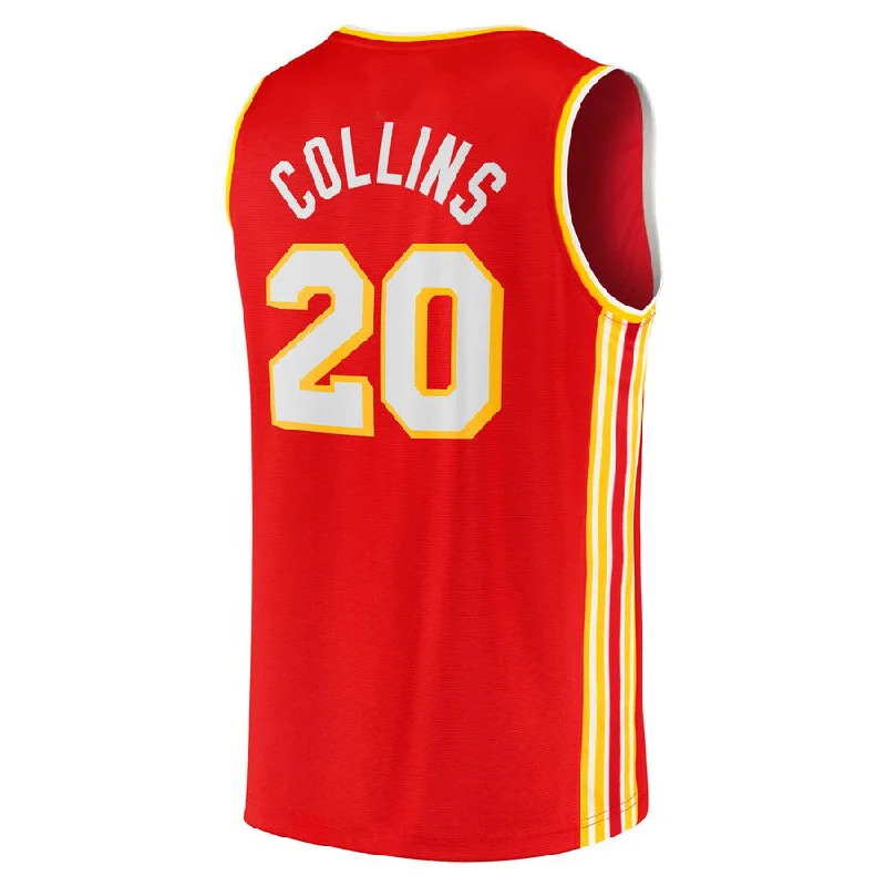 Custom basketball jersey with mesh panels for breathability-A.Hawks #20 John Collins Fanatics Branded 2021-22 Fast Break Replica Jersey Red Icon Edition Red Stitched American Basketball Jersey