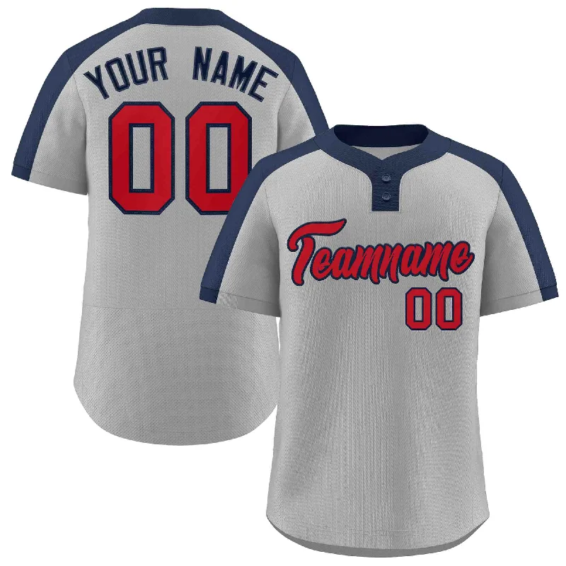 Custom baseball jersey with bold graphic designs for teams-Custom Gray Red-Navy Classic Style Authentic Two-Button Baseball Jersey