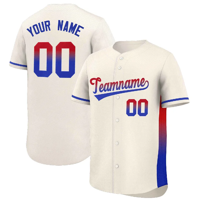 Baseball jersey with retro color schemes for nostalgia-Custom Cream Red-Royal Personalized Gradient Font And Side Design Authentic Baseball Jersey