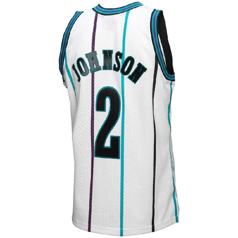 Basketball jersey with contrast stitching for style-C.Hornets #2 Larry Johnson Mitchell & Ness 1994-95 Hardwood Classics Reload 3.0 Swingman Jersey White Stitched American Basketball Jersey