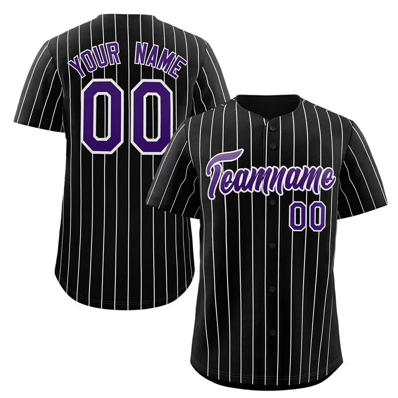 Custom baseball jersey with sponsor logos and patches-Custom Black Purple-White Stripe Fashion Authentic Baseball Jersey