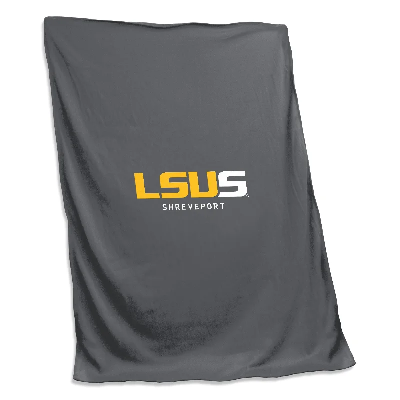 Personalized team blankets for family rooms-LSU Shreveport Charcoal Screened Sweatshirt Blanket