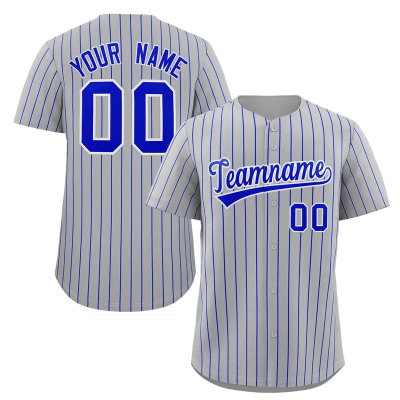 Baseball jersey with custom player patches-Custom Gray Royal-White Stripe Fashion Authentic Baseball Jersey