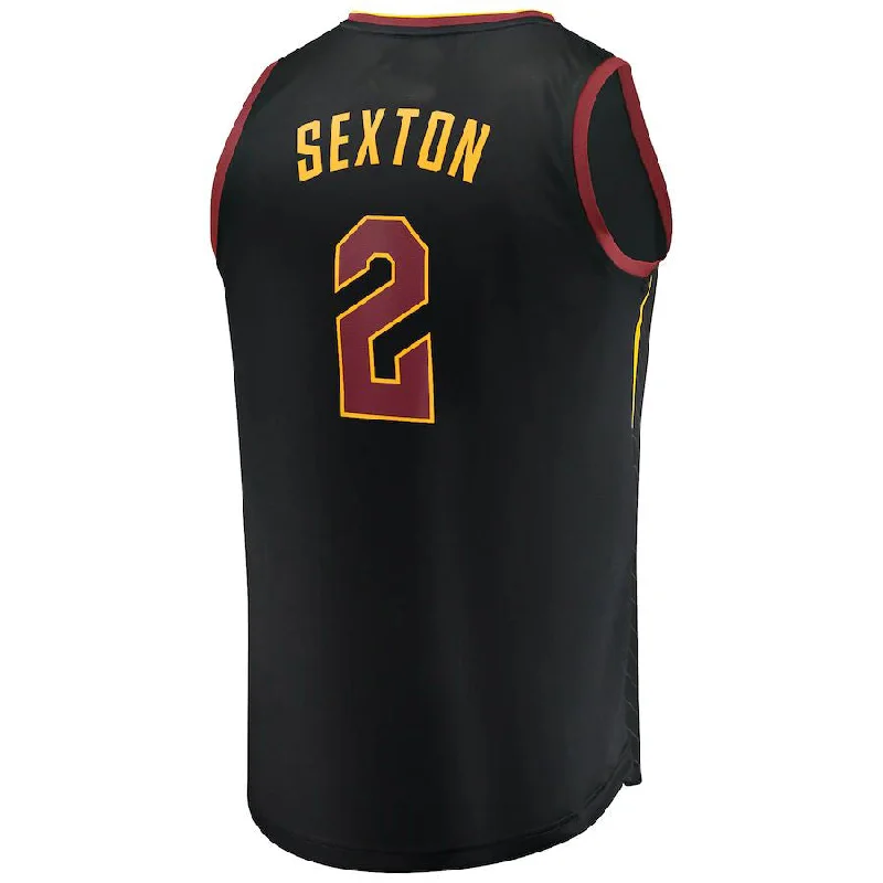 Basketball jersey with extra padding for protection during play-C.Cavaliers #2 Collin Sexton Fanatics Branded Fast Break Replica Player Jersey Black Statement Edition Stitched American Basketball Jersey