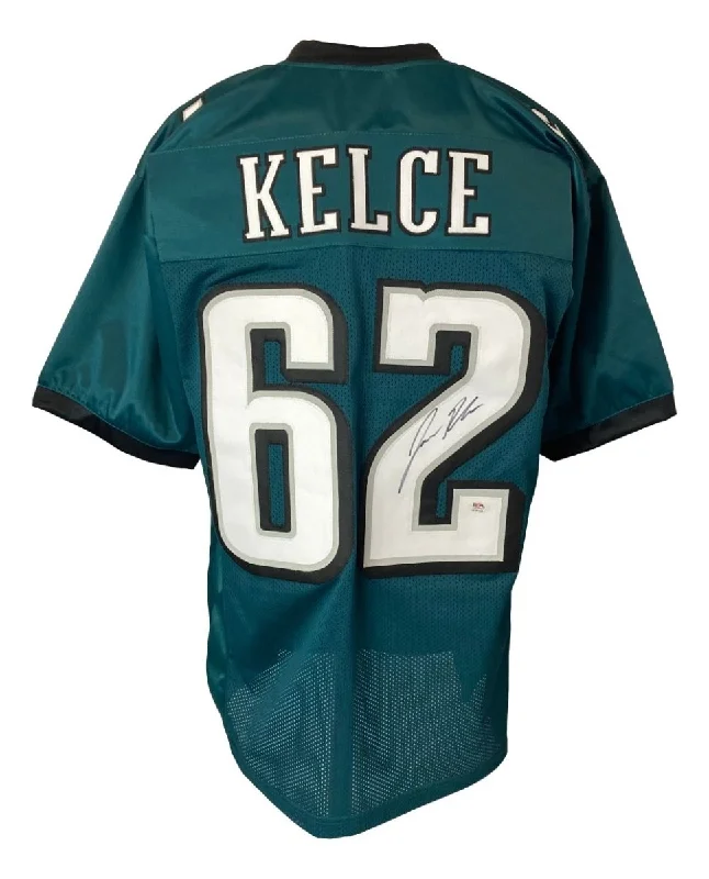 Custom soccer jersey with signature color themes-Jason Kelce Philadelphia Twice Signed Green Football Jersey PSA ITP Hologram