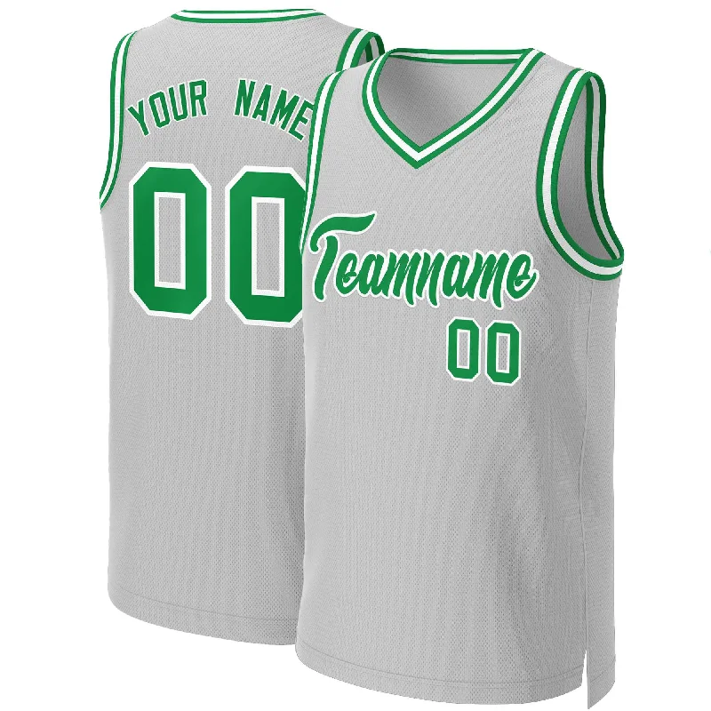 Custom home or away basketball jersey for teams-Custom Gray Kelly Green-White Classic Tops Basketball Jersey